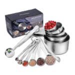 HAUSPROFI Edelstahl Messbecher und Löffel mit Messlineal, Scoop mit Clip, 5 Messbecher & 6 schmalgenaue Messlöffel & 1 Messlineal (Richtmaschine) & 1 scop mit clip, 13er-Set