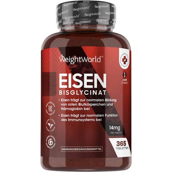 Eisen Tabletten - 365 vegane Eisentabletten für 1 Jahr Vorrat | Eisen 14mg mit 160mg natürlichem Vitamin C & Vitamin B Komplex (B1, B2, B3, B6 & B12)