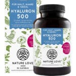 NATURE LOVE® Hyaluronsäure Kapseln mit Zink - Hochdosiert mit 500mg Hyaluron - Vegan - 90 Stück (3 Monate) - 500-700 kDa - Laborgeprüft, ohne Zusätze und in Deutschland produziert