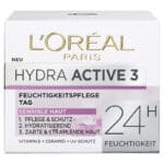 L'Oréal Paris Feuchtigkeitspflege für das Gesicht, Gesichtscreme für sensible Haut, Hydratisierende Tagescreme mit Glycerin und antioxidativem Vitamin E, Hydra Active 3 sensible Haut, 1 x 50 ml