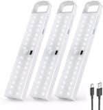 Racokky LED Sensor Licht 50 LEDs,  Schrankbeleuchtung, Wiederaufladbar Dimmbare Schranklicht mit Bewegungsmelder, LED Küchenleuchte, Weiches Licht für Kleiderschrank, Treppe