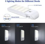 Suright, LED Nachtlicht mit Bewegungsmelder, Aufladbar USB 12LED Nachtlampe mit 3 Modi (AUTO/EIN/AUS), LED Schranklicht für Kinderzimmer, Schlafzimme, Badezimmer, Gang, Treppe, Küche, 4000K Warmweiss – Bild 4