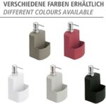WENKO Spülmittelspender Festival, Seifenspender für die Küche, hochwertige Keramik mit Soft-Touch Oberfläche, mit extra Fach für den Spülschwamm, Fassungsvermögen 380 ml – Bild 4