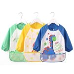 Vicloon Baby Lätzchen mit Lange Ärmeln, 3 oder 4 Set Kinder Lätzchen Wasserdicht Ärmellätzchen ärmel lätzchen Unisex Lätzchen Set für Essen Kunst Handwerk Malerei Bemalen Spielen