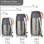 Milu® Thermobehälter 450, 650ml, 800ml | Edelstahl Warmhaltebehälter | Essensbehälter | Speisegefäss Babynahrung | Essen warmhalten Behälter | Thermo Lunchbox | Müsli to go – Bild 6