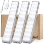 Meromore, Schrankbeleuchtung mit Bewegungsmelder, 30 er LED Wiederaufladbar Schranklicht, USB Nachtlicht für Küche, Kleiderschrank, Treppe (3 PACK)