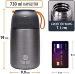 GoodForYou Thermobecher - 730ml-Edelstahl-Flasche für warme & kalte Lebensmittel - Doppelwandige Isolierung, Thermobehälter für Schule, Büro, Reise, Camping - Faltbarer Löffel, Beutel – Bild 6