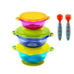 PandaEar Baby Schale mit Saugnapf 3 Grössen für Kleinkinder mit Silikon-Fütterungsutensilien und sicherem Deckel, Stay Put Auslaufsiche stapelbare, BPA-frei, 3 Farben, S, M, L