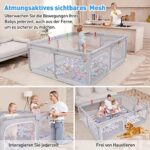 Dripex Laufstall Baby, Laufgitter Absperrgitter mit atmungsaktivem Netz Schutzgitter Krabbelgitter für Kinder, Sicherheitsspielplatz – Bild 5