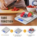 CHWARES Digitale Küchenwaage, USB-Aufladung, 3 kg / 0,1 g Mini-Lebensmittelwaage, elektrische Küchenwaage, wasserdicht, digital, wiederaufladbar, LCD-Display, Edelstahl, für Zutaten Schmuck und Kaffee – Bild 4