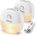 AUVON LED Nachtlicht mit Bewegungsmelder, Aufladbar USB Nachtlicht Kinder mit 3 Modi (Auto/ON/OFF), Kaltes weisses & Warmes weisses  Nachtlampe für Kinderzimmer, Schlafzimme, Badezimmer, Gang [2 Stück]