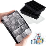 LessMo 15-Fach Eiswürfelform, 2er Pack grosse Silikon Eiswürfelbehälter mit Deckel, Platzsparend und stapelbar Ice Tray Ice Cube, LFGB Zertifiziert und BPA Frei Eiswürfelformen für Babynahrung Getränk