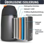 GoodForYou Thermobecher - 730ml-Edelstahl-Flasche für warme & kalte Lebensmittel - Doppelwandige Isolierung, Thermobehälter für Schule, Büro, Reise, Camping - Faltbarer Löffel, Beutel – Bild 3