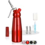 Amazy Sahnespender inkl. 3 Edelstahl Tüllen + 2 Reinigungsbürsten, Profi Sahnesyphon aus Aluminium für die Zubereitung von Schlagsahne, Creme, Mousse, Espuma & Co.