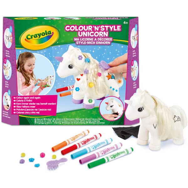 CRAYOLA Colour 'n' Style Unicorn , Colour Your Own Unicorn Again and Again , Includes Washable Marker Pens, Beads & Hairbrush , Ideal for Kids Aged 4+