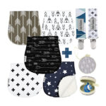 Dodo Babies 5er Pack Baby Spucktücher, weiche, saugfähige Baumwoll-Spucktücher, inklusive Schnulleretui und 2 Schnuller-Clips, die perfekten Farben