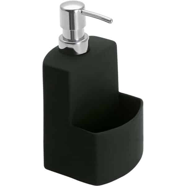 WENKO Spülmittelspender Festival, Seifenspender für die Küche, hochwertige Keramik mit Soft-Touch Oberfläche, mit extra Fach für den Spülschwamm, Fassungsvermögen 380 ml