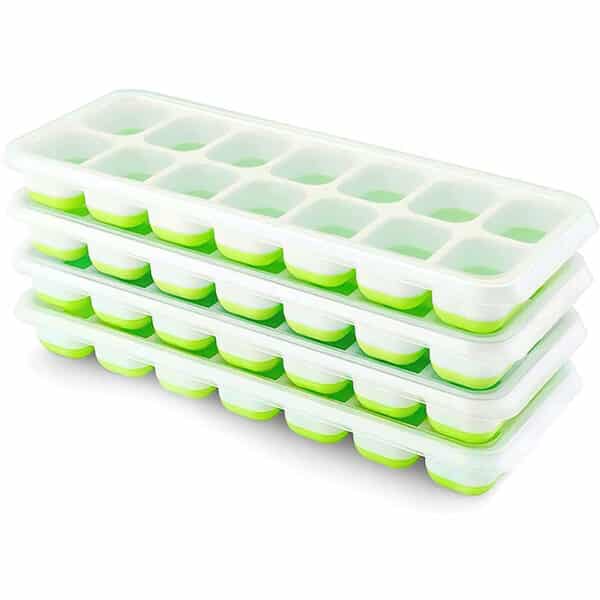 Airabc, 4er Pack Eiswürfelform Silikon Mit Deckelm, Platzsparend und stapelbar Ice Tray Ice Cube, LFGB Zertifiziert und BPA Frei Quadratische Eiswürfelschalen einfach Herauszunehmen