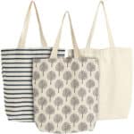 Juvale Einkaufsbeutel aus Baumwolle (Set, 3 Stück) – Robuste Tragetaschen mit Henkeln – 3 Verschiedene Designs – Stoffbeutel für Einkäufe, Transport
