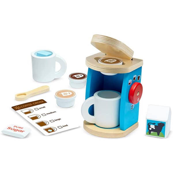 Melissa & Doug Aufbrühen und Servieren Kaffeemaschinen-Set aus Holz | Rollenspiel | Holzspielzeug | 3+ | Geschenk für Jungen oder Mädchen