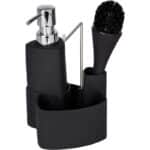 WENKO Spül-Set Empire, 4 in 1 - Spülmittelspender, Spülbürste, Spültuchhalter & Organizer, hochwertige Keramik mit Soft-Touch Oberfläche, Fassungsvermögen 250ml