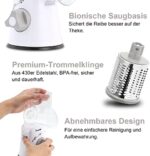 Käsereibe, Reibe für Gemüse mit 3 Trommelblättern, Trommelreibe Schnelleres und Einfaches Schneiden, Gemüseschneider Ideal für Käse, Gurken, Karotten, Nüsse usw. – Bild 6