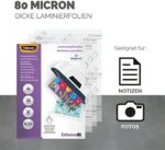 Fellowes Laminierfolien A4 ImageLast, 80 Mikron (2 x 80 Mikron), 100 Stück, transparent mit Ausrichtungshilfe. Ideal für Fotos und Informationshinweise mit optimalem Kontrast – Bild 3