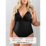 CUPSHE Damen Einteiler Badeanzug Rüschen V Ausschnitt Monokinis Bauchweg Einteiliger Bademode Swimsuit – Bild 3