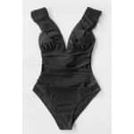 CUPSHE Damen Einteiler Badeanzug Rüschen V Ausschnitt Monokinis Bauchweg Einteiliger Bademode Swimsuit – Bild 4