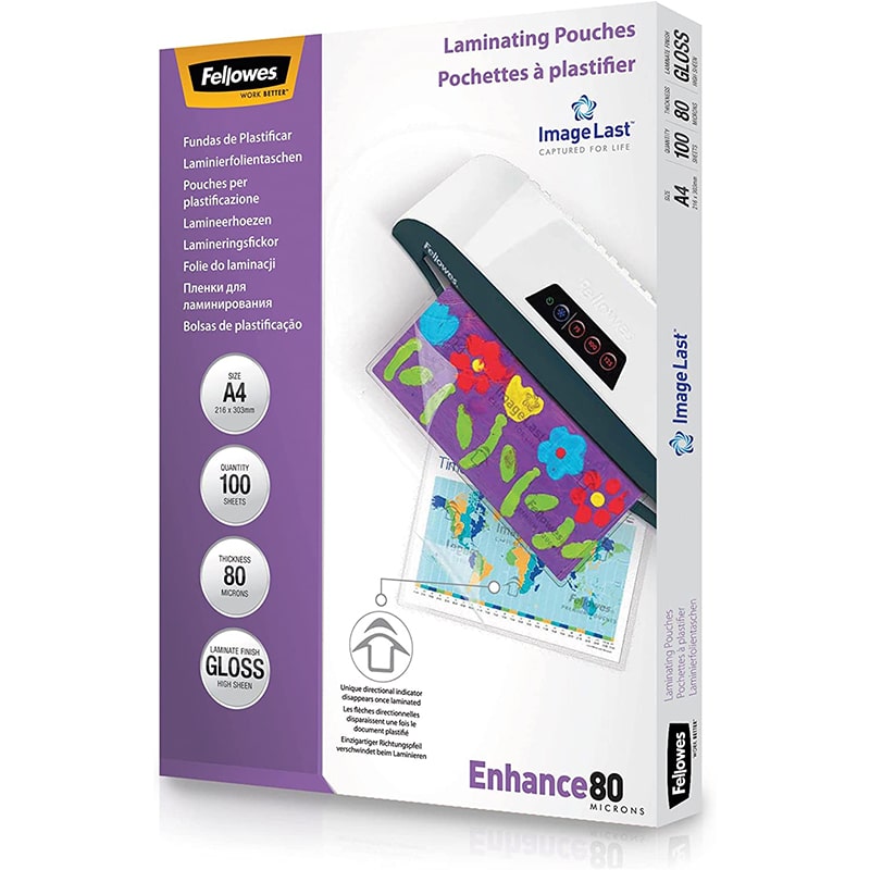 fellowes Fellowes Laminierfolien A4 ImageLast, 80 Mikron (2 x 80 Mikron), 100 Stück, transparent mit Ausrichtungshilfe. Ideal für Fotos und Informationshinweise mit optimalem Kontrast – Bild 1