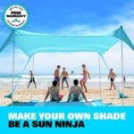 SUN NINJA Strandzelt, Sonnensegel LSF 50+, mit Sandschaufel, Heringen und Stabilitätsstangen, Schattensegel für draussen für Campingausflüge, Angeln, Spass im Garten oder Picknicks – Bild 6