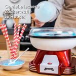 Gadgy Zuckerwattemaschine - Retro Cotton Candy Machine - Zuckerwatte Maschine mit Stäbchen und Messlöffel - Höhe 22 cm Rot Weiss - 500 Watt Zuckerwattenmaschiene für zuhause