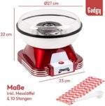 Gadgy Zuckerwattemaschine - Retro Cotton Candy Machine - Zuckerwatte Maschine mit Stäbchen und Messlöffel - Höhe 22 cm Rot Weiss - 500 Watt Zuckerwattenmaschiene für zuhause – Bild 3