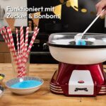 Gadgy Zuckerwattemaschine - Retro Cotton Candy Machine - Zuckerwatte Maschine mit Stäbchen und Messlöffel - Höhe 22 cm Rot Weiss - 500 Watt Zuckerwattenmaschiene für zuhause – Bild 5