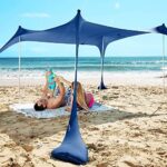 SUN NINJA Strandzelt, Sonnensegel LSF 50+, mit Sandschaufel, Heringen und Stabilitätsstangen, Schattensegel für draussen für Campingausflüge, Angeln, Spass im Garten oder Picknicks