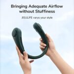 JISULIFE Tragbarer Hals-Ventilator, Hands Free Bladeless Fan, 4000 mAh Batteriebetriebener Tragbarer Persönlicher Ventilator, USB-Betriebener Schreibtisch-Ventilator, 3 Geschwindigkeiten – Bild 6