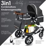 KESSER® Loops 3 in 1 Kinderwagen Kombikinderwagen komplettset incl. Babywanne & Buggy Sportsitz &Auto-Babyschale - Voll-Gummireifen - Wickeltasche/Regenschutz/Kindertisch Set Asphal – Bild 2