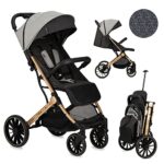 MoMi ESTELLE DAKAR Kinderwagen ab 6. Monat (bis 22 kg), klappbarer Buggy mit 5-Punkt-Sicherheitsgurt, Einkaufskorb Liegefunktion, Teleskop-Stange zu Ziehen, steht nach Zusammenklappen Leopard – Bild 3