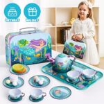 JOYIN Meerjungfrau Wackelkäfer Teeservice Tin Teekanne Set für Kinder Tee Party Küche Teekanne Set Spielzeug Kinder geburtstagsgeschenk 3-8 Jahre – Bild 6
