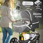 KESSER® Loops 3 in 1 Kinderwagen Kombikinderwagen komplettset incl. Babywanne & Buggy Sportsitz &Auto-Babyschale - Voll-Gummireifen - Wickeltasche/Regenschutz/Kindertisch Set Asphal – Bild 8