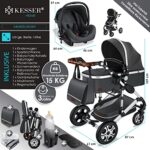 KESSER® Loops 3 in 1 Kinderwagen Kombikinderwagen komplettset incl. Babywanne & Buggy Sportsitz &Auto-Babyschale - Voll-Gummireifen - Wickeltasche/Regenschutz/Kindertisch Set Asphal – Bild 7