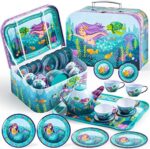 JOYIN Meerjungfrau Wackelkäfer Teeservice Tin Teekanne Set für Kinder Tee Party Küche Teekanne Set Spielzeug Kinder geburtstagsgeschenk 3-8 Jahre