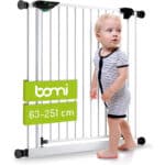BOMI Babygitter Tür 63-121| 90° Stop | Schliesst automatisch | Hundeschutzgitter und Treppenschutzgitter Hund | Steigenschutzgitter für Geländer und Treppe