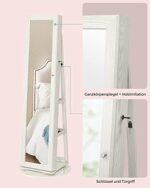 SONGMICS Schmuckschrank, Standspiegel, Spiegelschrank, mit Ganzkörperspiegel, um 360° drehbar, Schmuckaufbewahrung, abschliessbar, mit Schlüsseln, Geschenkidee, weiss mit grauer Holzmaserung – Bild 8