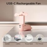 JISULIFE 3 IN 1 Handventilator Batteriebetrieben, Mini Ventilatoren USB Wiederaufladbarer, Klein Taschenventilator mit Powerbank – Bild 5
