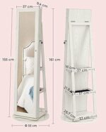 SONGMICS Schmuckschrank, Standspiegel, Spiegelschrank, mit Ganzkörperspiegel, um 360° drehbar, Schmuckaufbewahrung, abschliessbar, mit Schlüsseln, Geschenkidee, weiss mit grauer Holzmaserung – Bild 6