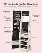 SONGMICS Schmuckschrank, Standspiegel, Spiegelschrank, mit Ganzkörperspiegel, um 360° drehbar, Schmuckaufbewahrung, abschliessbar, mit Schlüsseln, Geschenkidee, weiss mit grauer Holzmaserung – Bild 4