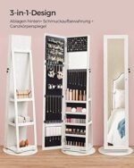 SONGMICS Schmuckschrank, Standspiegel, Spiegelschrank, mit Ganzkörperspiegel, um 360° drehbar, Schmuckaufbewahrung, abschliessbar, mit Schlüsseln, Geschenkidee, weiss mit grauer Holzmaserung – Bild 3