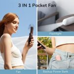 JISULIFE 3 IN 1 Handventilator Batteriebetrieben, Mini Ventilatoren USB Wiederaufladbarer, Klein Taschenventilator mit Powerbank – Bild 2