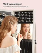 SONGMICS Schmuckschrank, Standspiegel, Spiegelschrank, mit Ganzkörperspiegel, um 360° drehbar, Schmuckaufbewahrung, abschliessbar, mit Schlüsseln, Geschenkidee, weiss mit grauer Holzmaserung – Bild 7